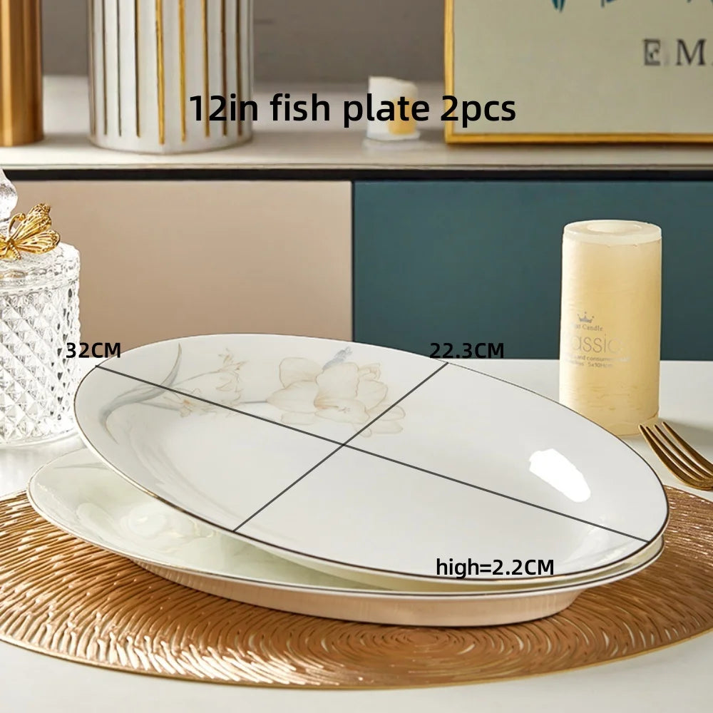 Bone Porcelain Tableware Sets Simple Flower Pattern Bowl And Plate Suitable For Family Gatherings And Party Kitchen Supplies - Julia M LifeStyles