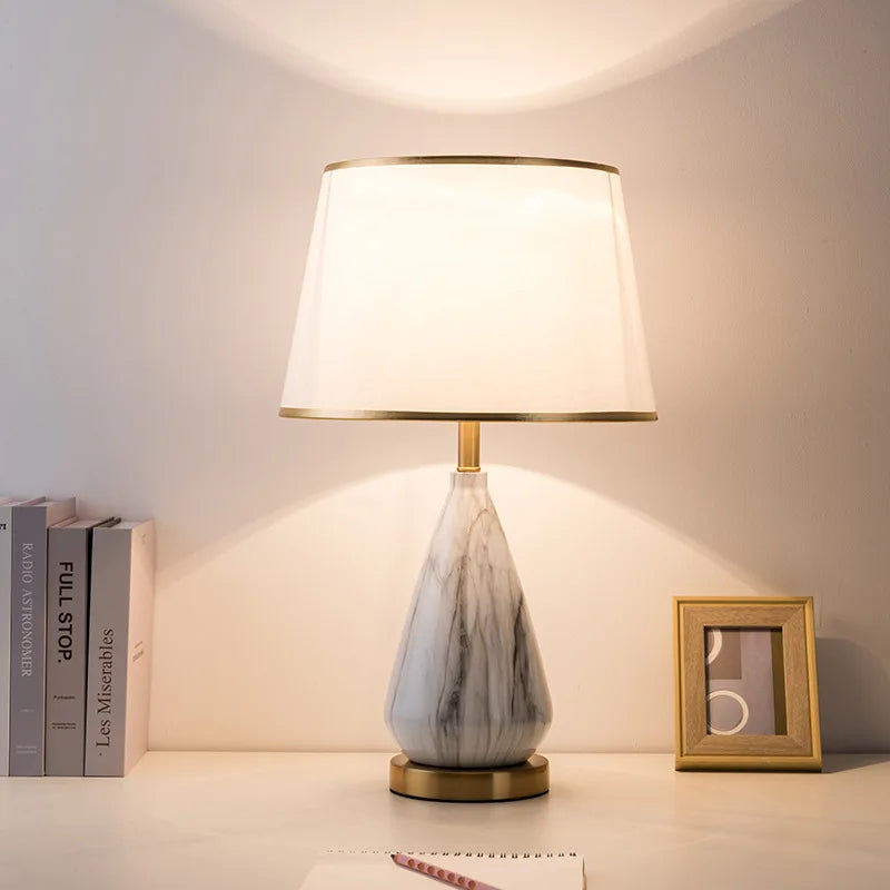 Metal Bedroom Bedside Lamp Modern Simple Cloth Cover Decorative Desk Lamp Nordic Hotel Living Room Office Reading Lamp