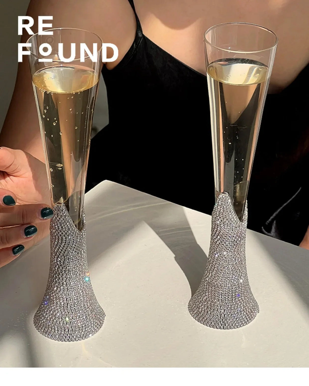 Diamond Women's Champagne mug Set with Diamond Crystal Glass High Leg Wine Cup Drink Cup Gift Wine Glass Beautiful Cups 150ml Julia M Home & Kitchen