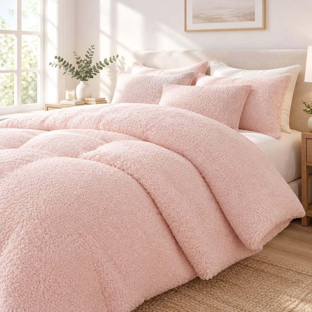 Plush Fleece Duvet Cover Set with Sheet, 4-Piece
