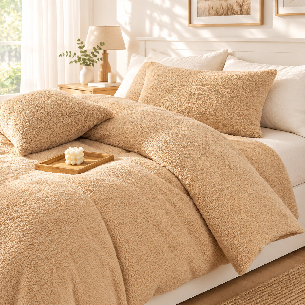 Plush Fleece Duvet Cover Set with Sheet, 4-Piece