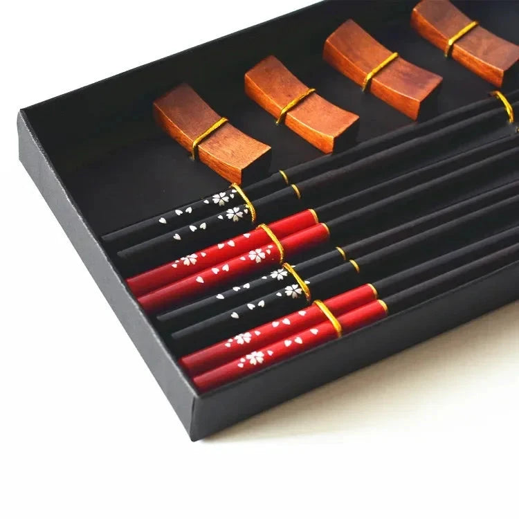 Elegant Chinese Style Wooden Chopstick Gift Set with Rest - 4 Pairs Julia M LifeStyles