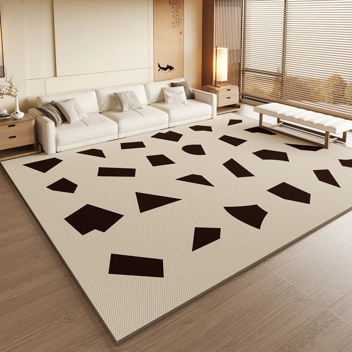 VIKAMA Black Large Living Room Carpet - Low Pile Waterproof Rug - Julia M LifeStyles
