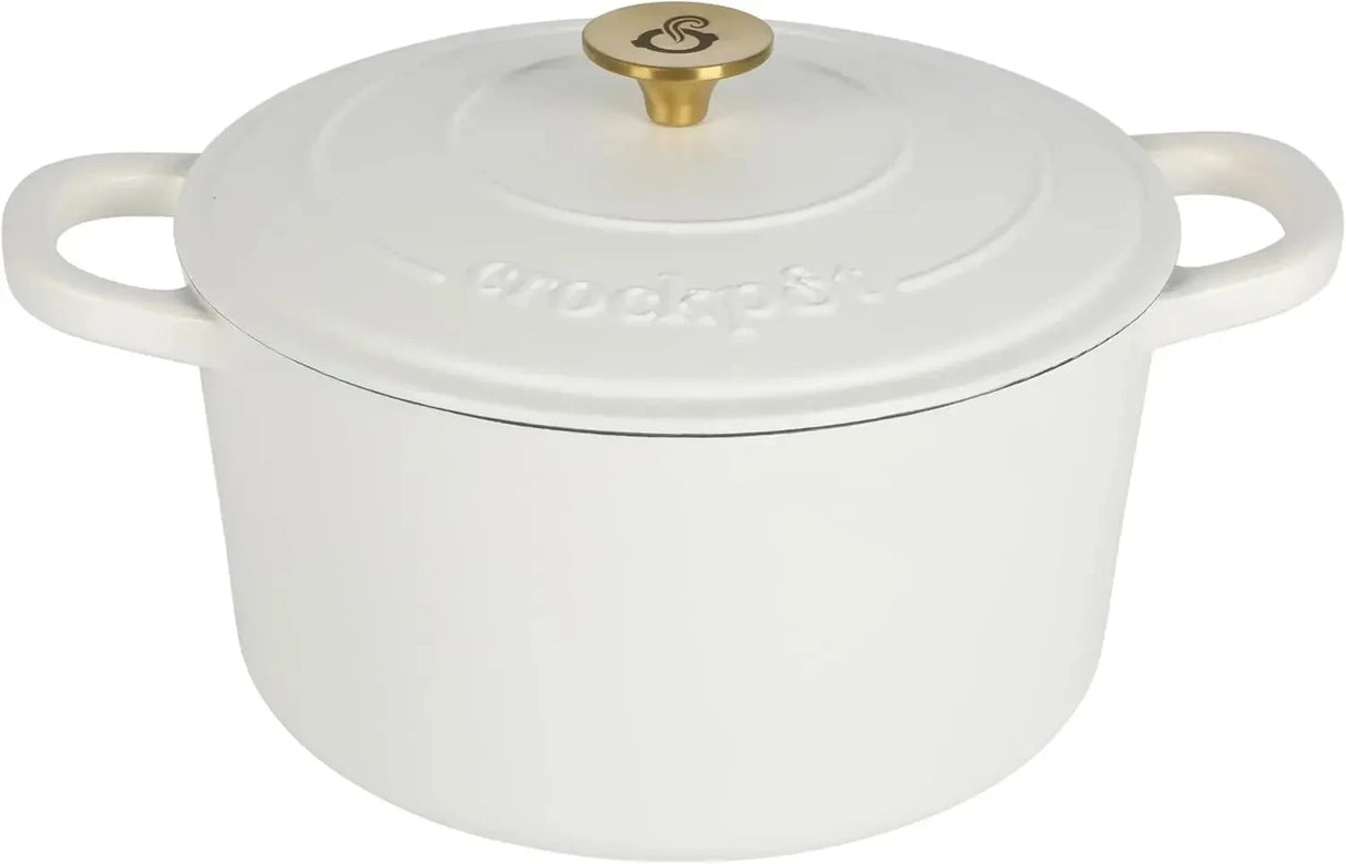 Artisan 7-Quart Round Dutch Oven - Matte Linen White w/Gold Knob Julia M Home & Kitchen
