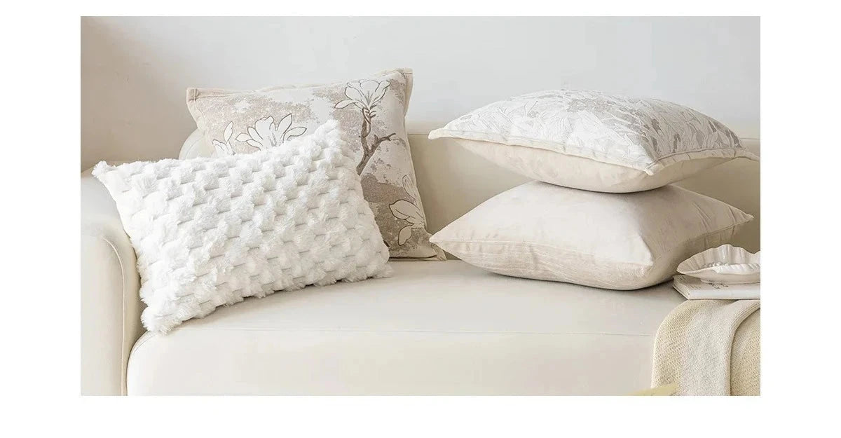 Exquisite Nordic Floral Embroidery French Cream Throw Pillow Cover Julia M LifeStyles