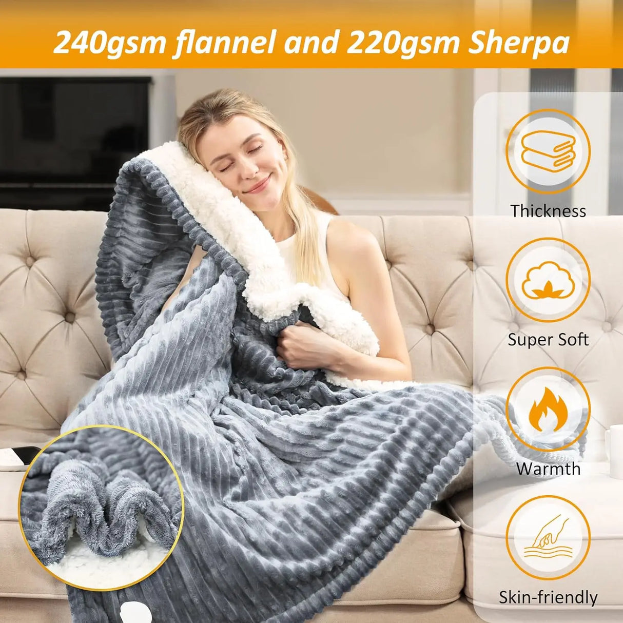 CozyFlame Electric Heating Blanket - Striped Flannel Comfort - Julia M LifeStyles