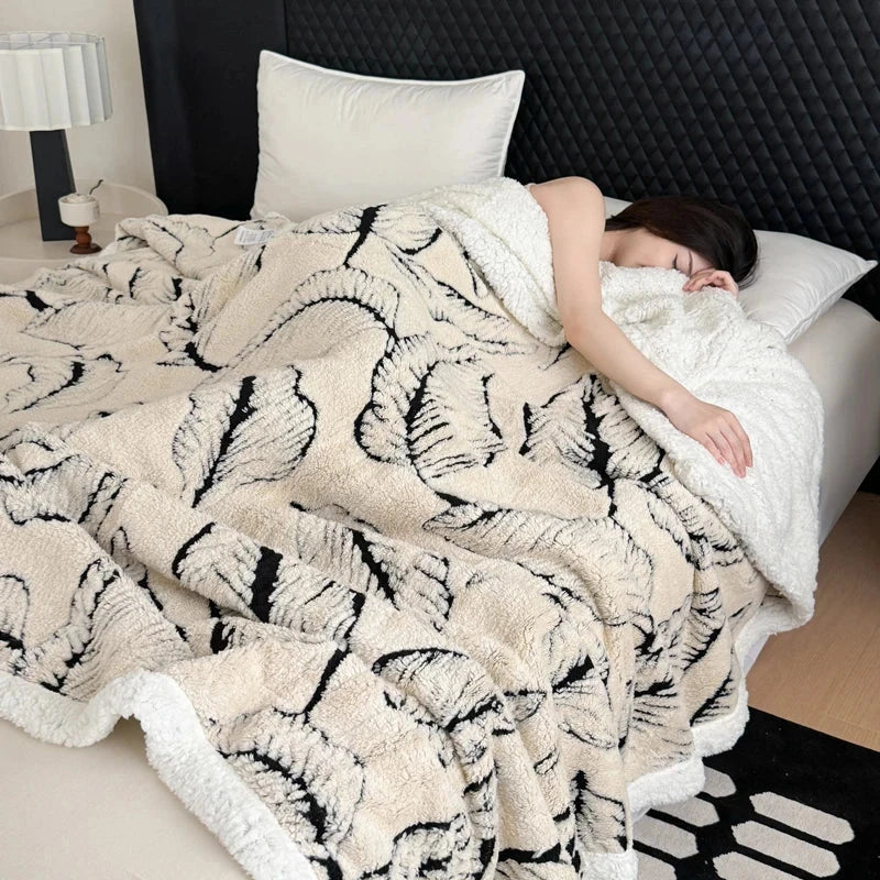 Cozy Leaves Printed Super Thick Lamb Fleece Blanket Julia M LifeStyles