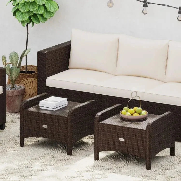 2 Pieces Outdoor Patio Furniture PE Wicker Ottomans with Removable Cushions Julia M LifeStyles