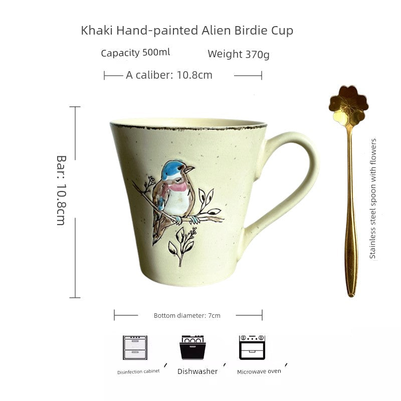 Vintage Floral Hand-Painted Ceramic Water Cup with Spoon Julia M Home & Kitchen