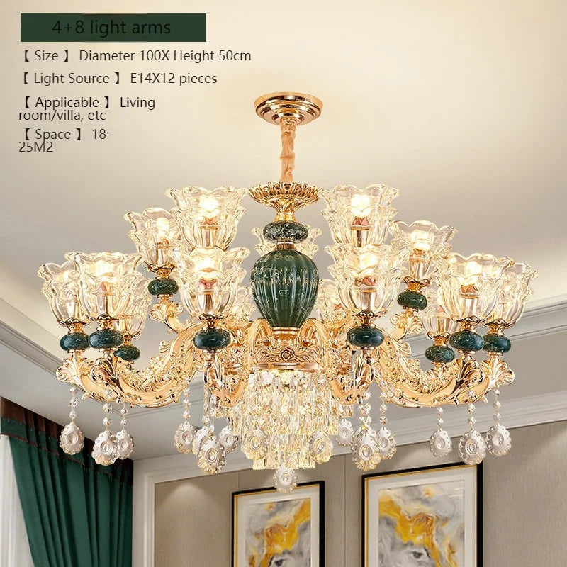 LED Crystal Ceramic Retro Ceiling Chandelier - European Style Luxury Lamp
