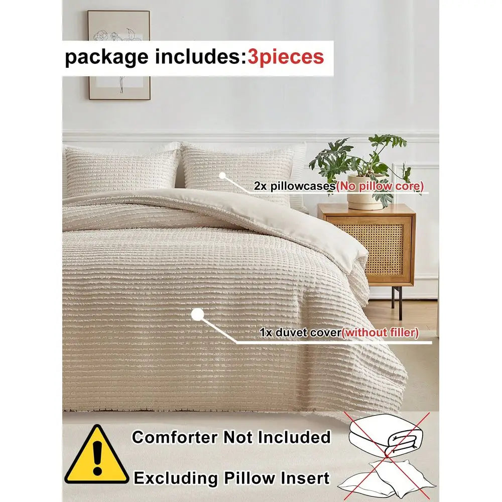 Bohemian Style Khaki Tufted Jacquard Duvet Cover Set, Simple Rustic Polyester Bedding Set, Includes 1 Duvet Cover And 2 Pillow S