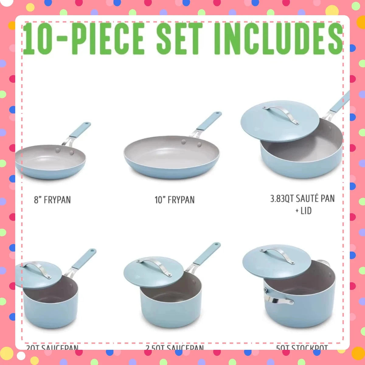 Blue Haze 10-Piece PFAS-Free Nonstick Ceramic Cookware Set Julia M LifeStyles