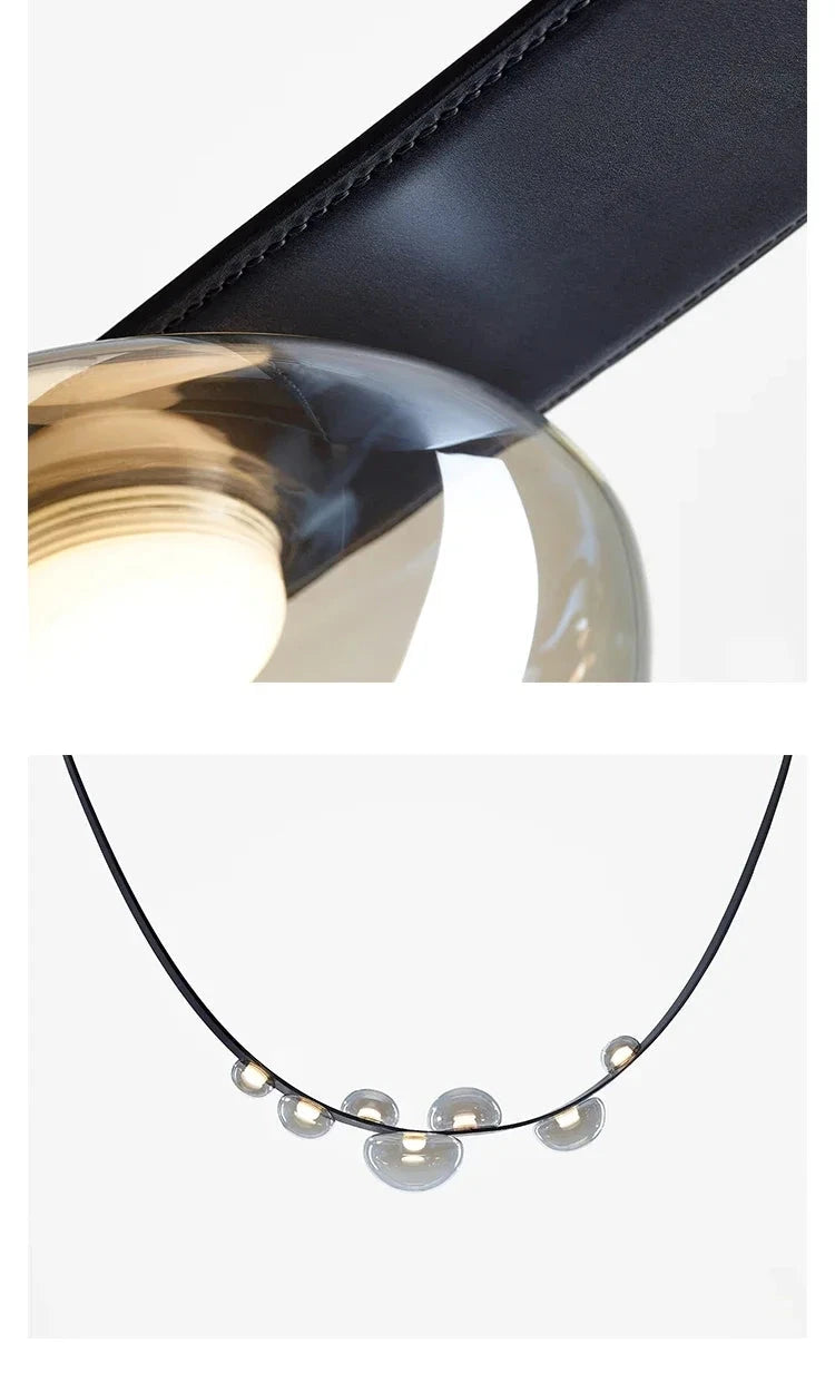 2025 Modern WaterDrop Leather LED Pendant LampsBelt Glass Ball Ceiling Chandelier Home Decor Hall Villa Living Lighting Fixture Julia M LifeStyles