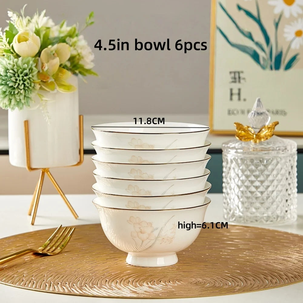 Bone Porcelain Tableware Sets Simple Flower Pattern Bowl And Plate Suitable For Family Gatherings And Party Kitchen Supplies - Julia M LifeStyles