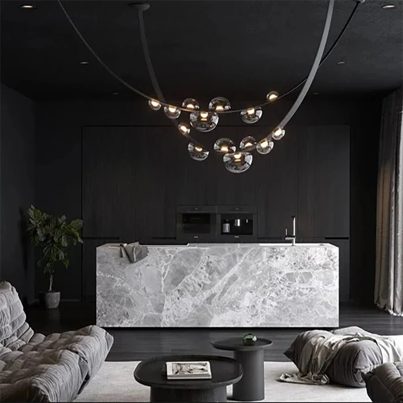 2025 Modern WaterDrop Leather LED Pendant LampsBelt Glass Ball Ceiling Chandelier Home Decor Hall Villa Living Lighting Fixture Julia M LifeStyles
