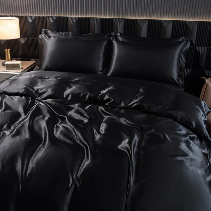 Soft 100% Imitate Silk Satin Duver Cover Sheet Pillow shams Multiple Colors Twin Double (1Duvet Cover+1FlatSheet+2Pillowcases) Julia M LifeStyles