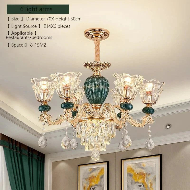 LED Crystal Ceramic Retro Ceiling Chandelier - European Style Luxury Lamp - Julia M LifeStyles