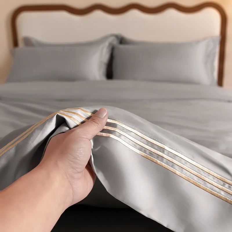 Luxury 1000TC Egyptian Cotton Duvet Cover Set with Silver Embroidery Julia M LifeStyles