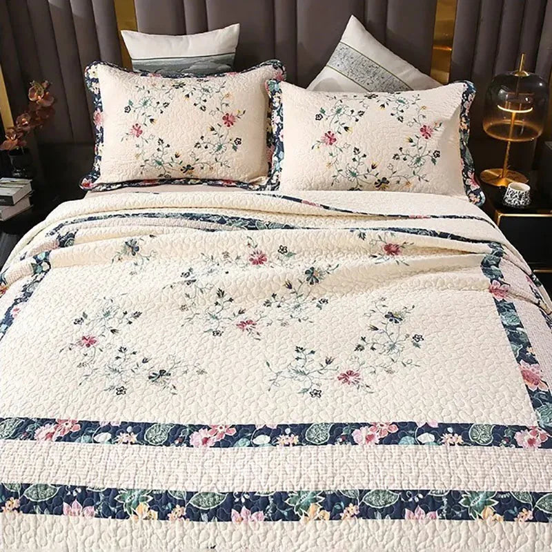 Luxury 3-Piece Quilt Set King Queen Size, 100% Cotton Embroidered Bedding, Elegant European Style Bedspread Set, Ultra Soft