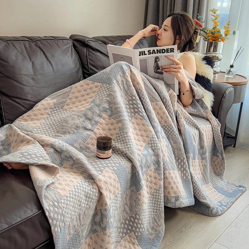 Luxury 100% Cotton Throw Blanket for Single Queen King Bed All Season Pure Cotton Blankets Cozy Soft Breathable Thermal Blankets