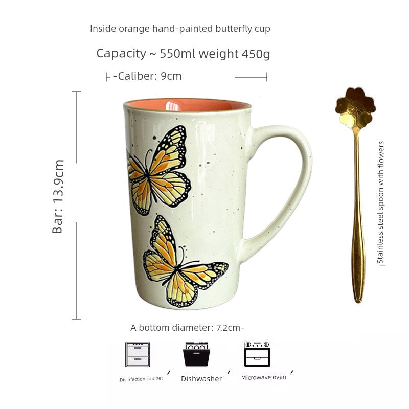 Vintage Floral Hand-Painted Ceramic Water Cup with Spoon Julia M Home & Kitchen