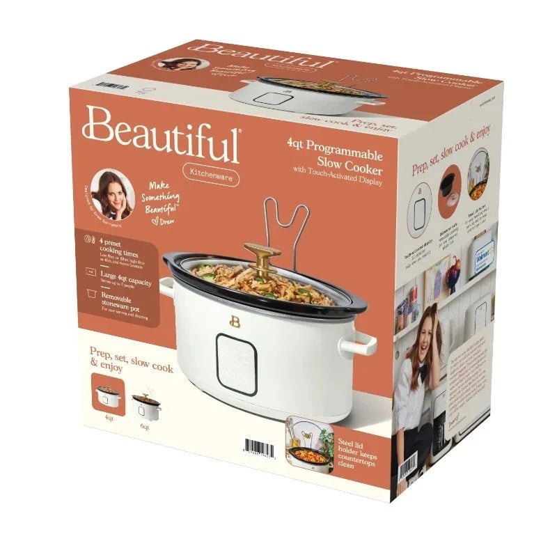 Drew Barrymore Beautiful 4Qt Touch-Activated Slow Cooker - White Icing Julia M LifeStyles