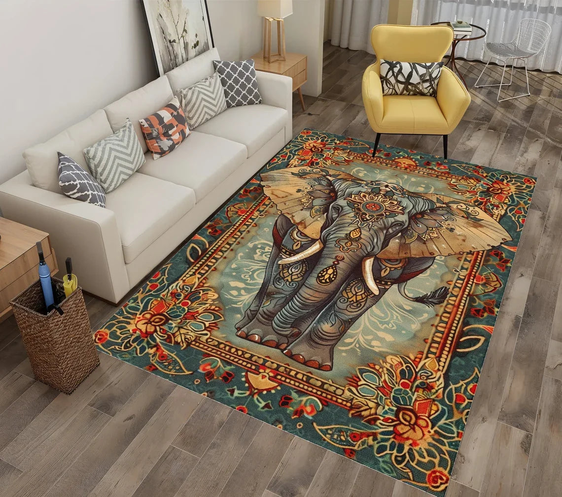 Retro Elephant Print Carpet