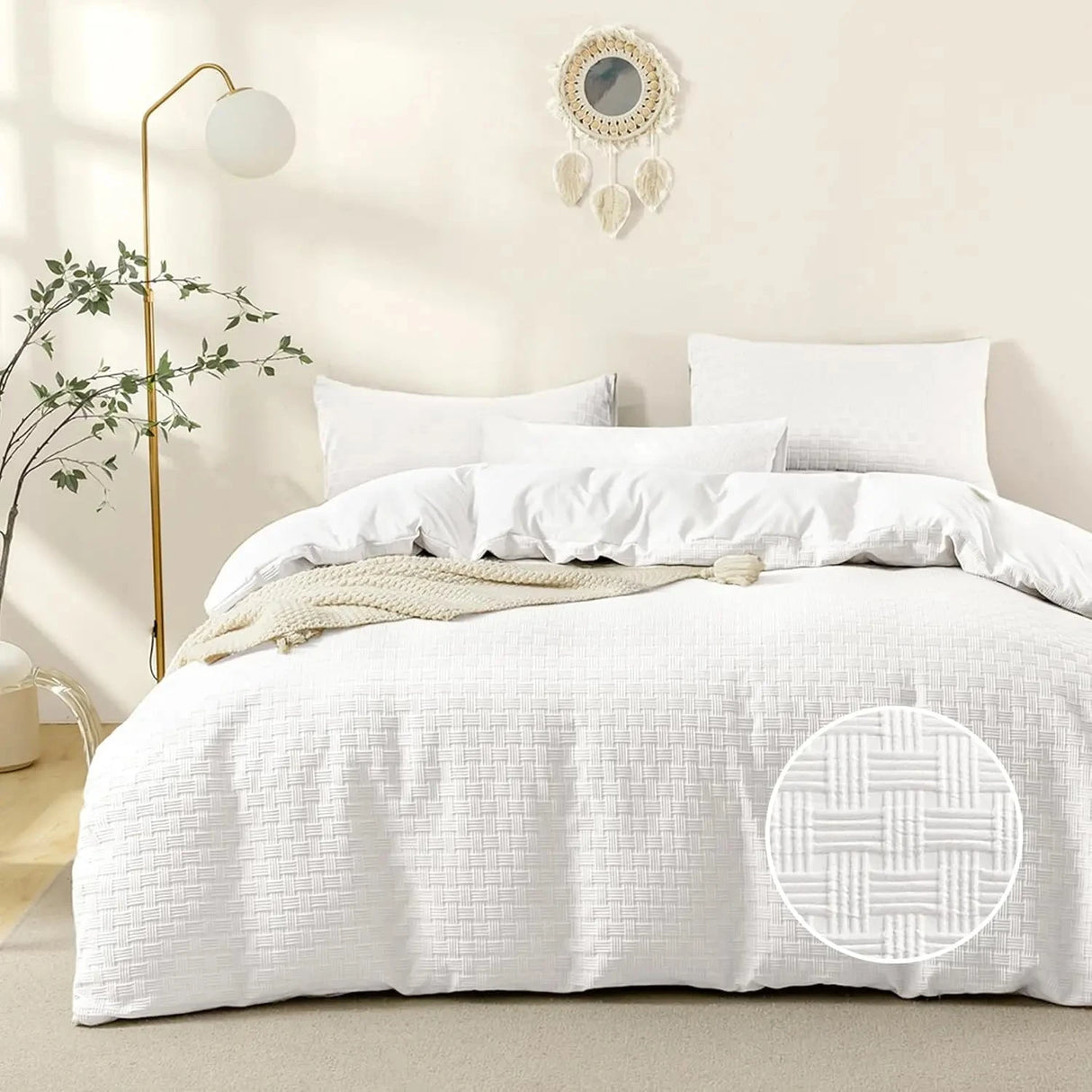 Elegant White King Size Duvet Cover Set with Soft Microfiber Waffle Weave Julia M Home & Kitchen