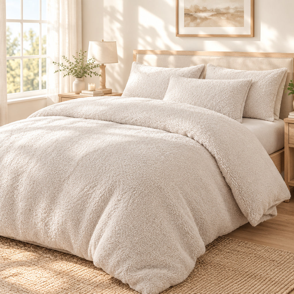 Plush Fleece Duvet Cover Set with Sheet, 4-Piece