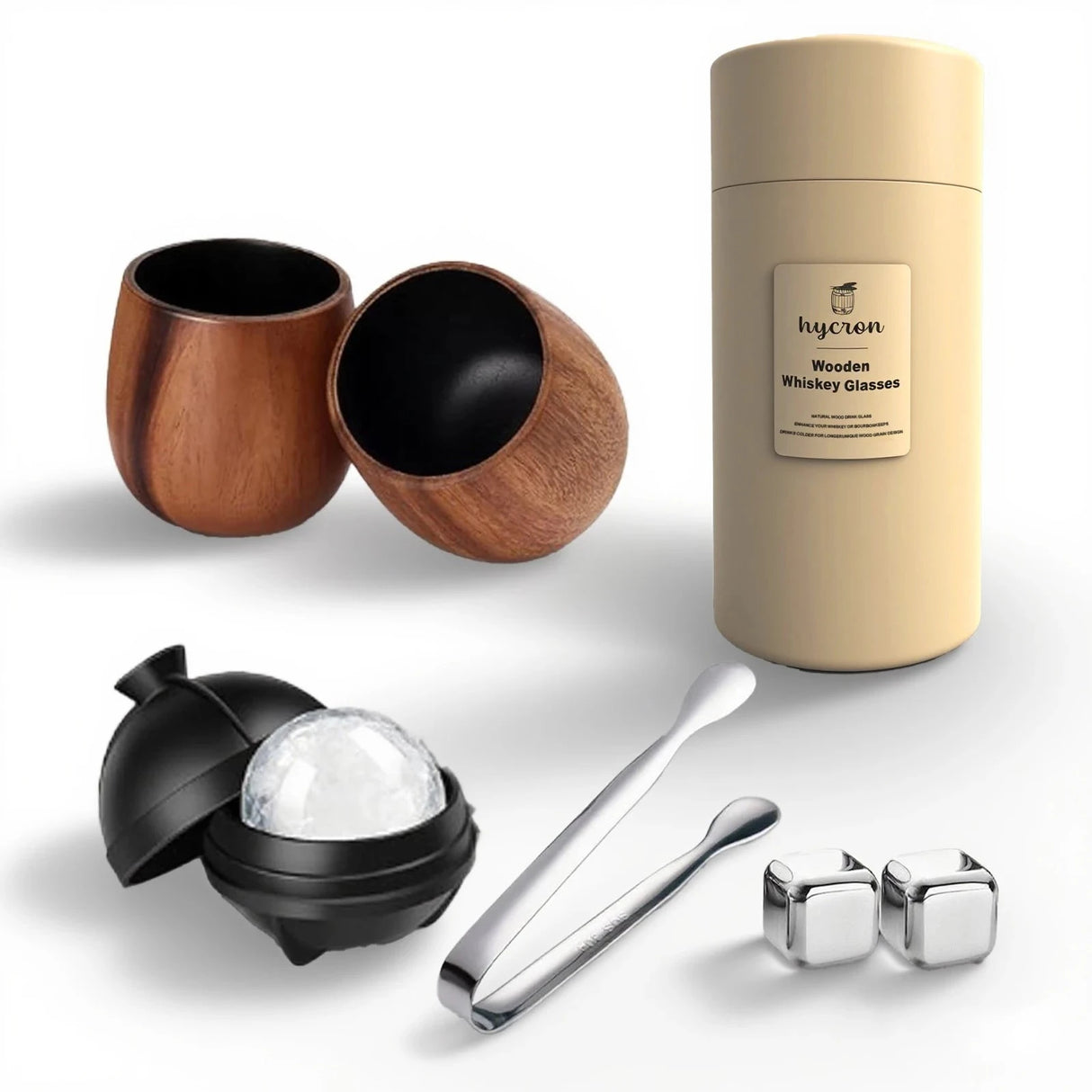 Charred Wooden Bourbon Whiskey Glass Set with Ice Cube Gift Julia M LifeStyles