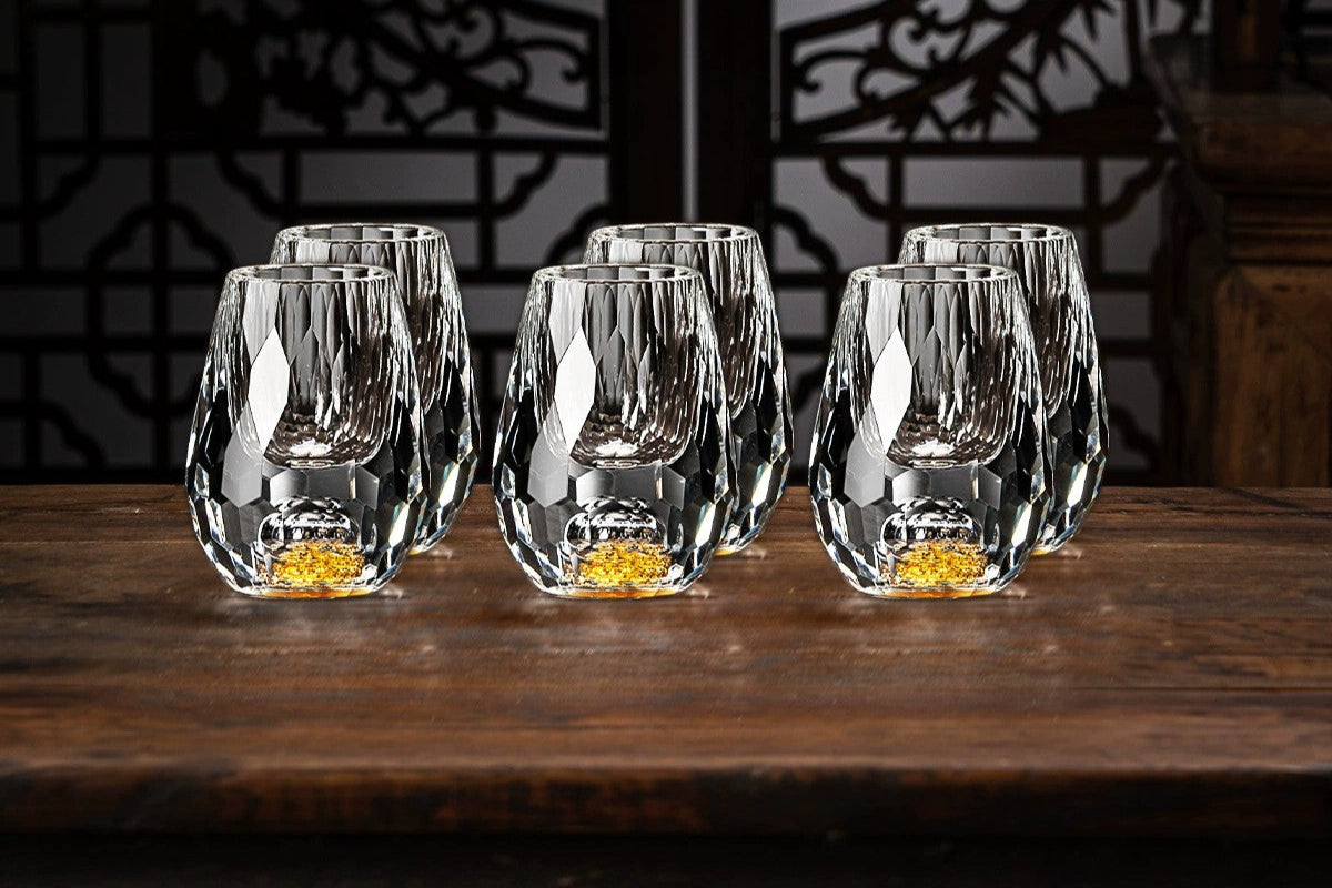 Crystal Glass Wine Decanter Set with Gold Foil Shot Cup Julia M LifeStyles