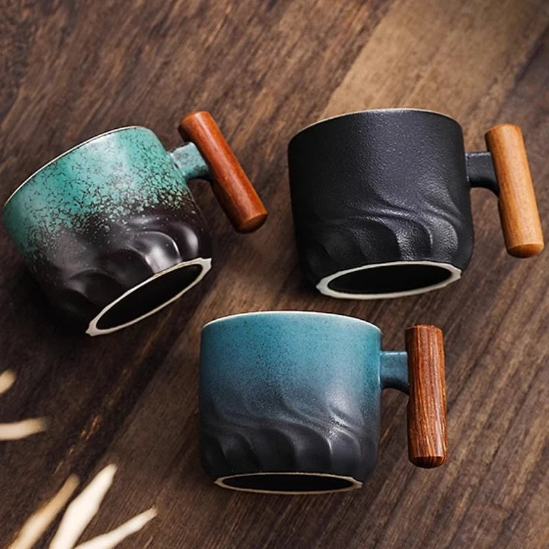 Creative Handmade Exquisite Coffee Cup Vintage Coffee Cup With Wooden Handle Mug Cups Mugs Drinkware Kitchen Dining Bar Home - Julia M LifeStyles
