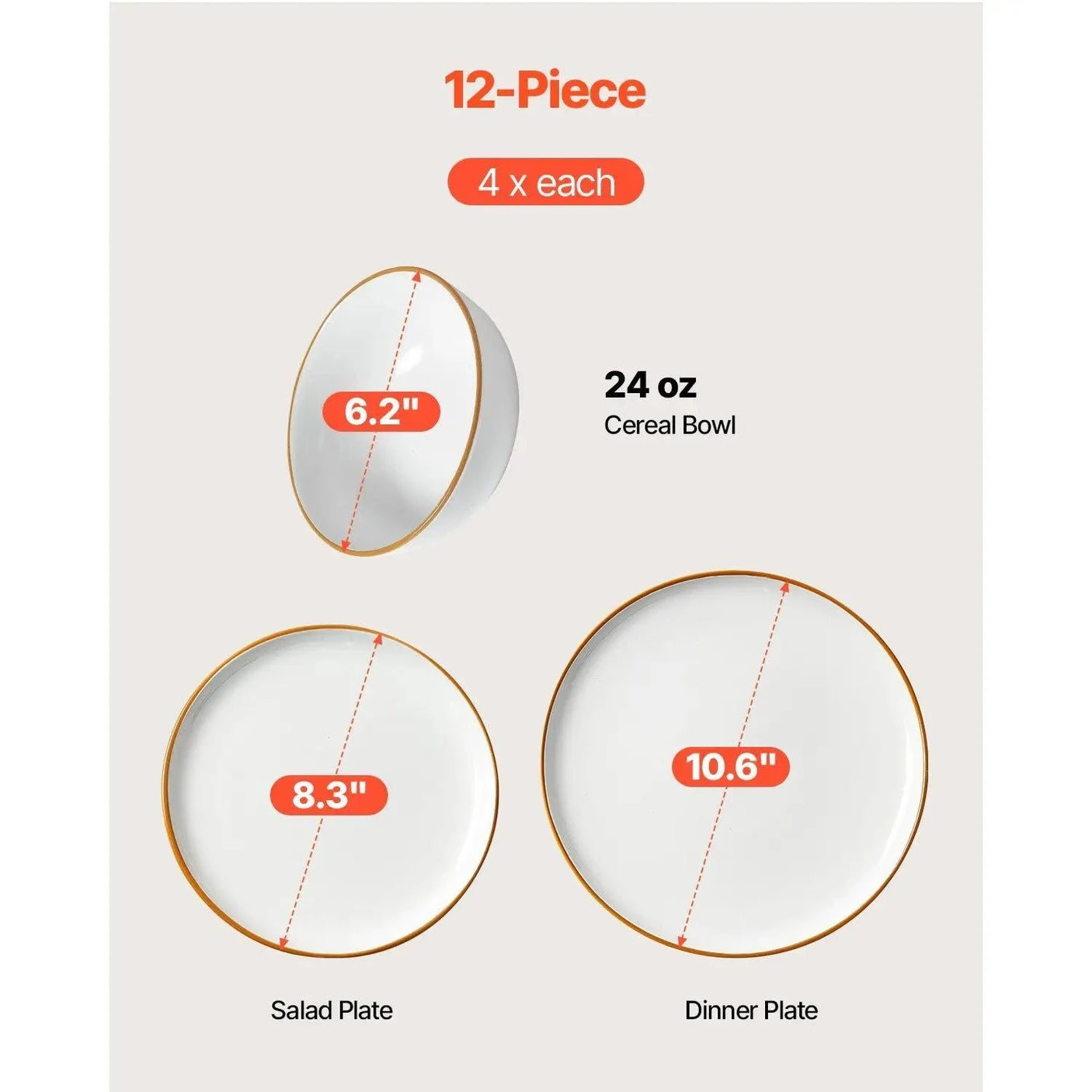 12-Piece White Ceramic Dinnerware Set Includes Plates and Bowls for 4 Servings Julia M LifeStyles