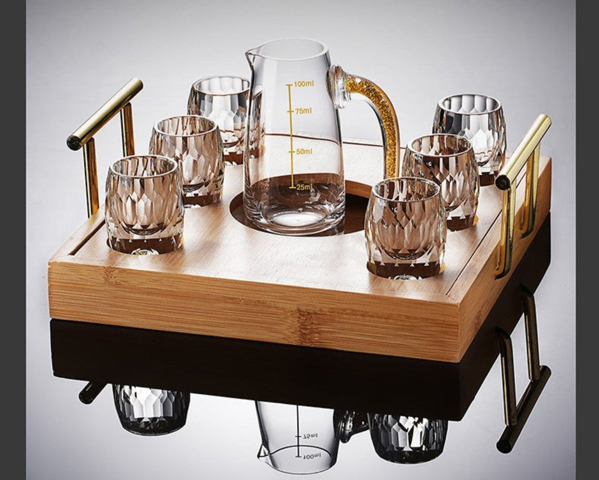 Crystal Glass Wine Decanter Set with Gold Foil Shot Cup Julia M LifeStyles