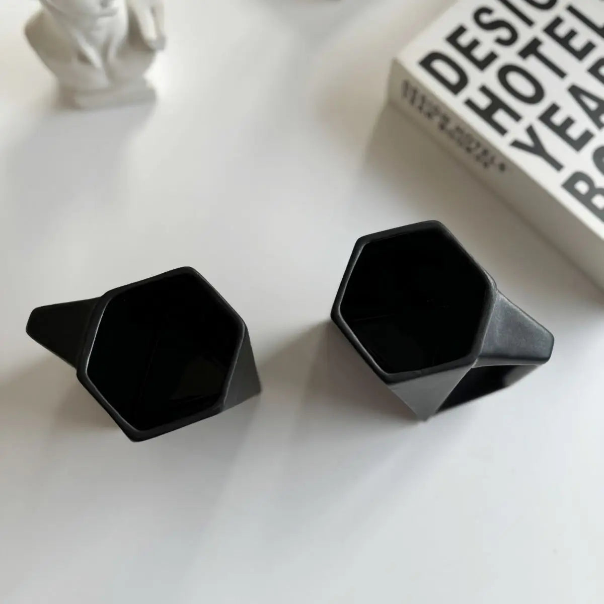 Modern Hexagonal Geometric Ceramic Coffee Mug - Matte Black Porcelain - Julia M LifeStyles
