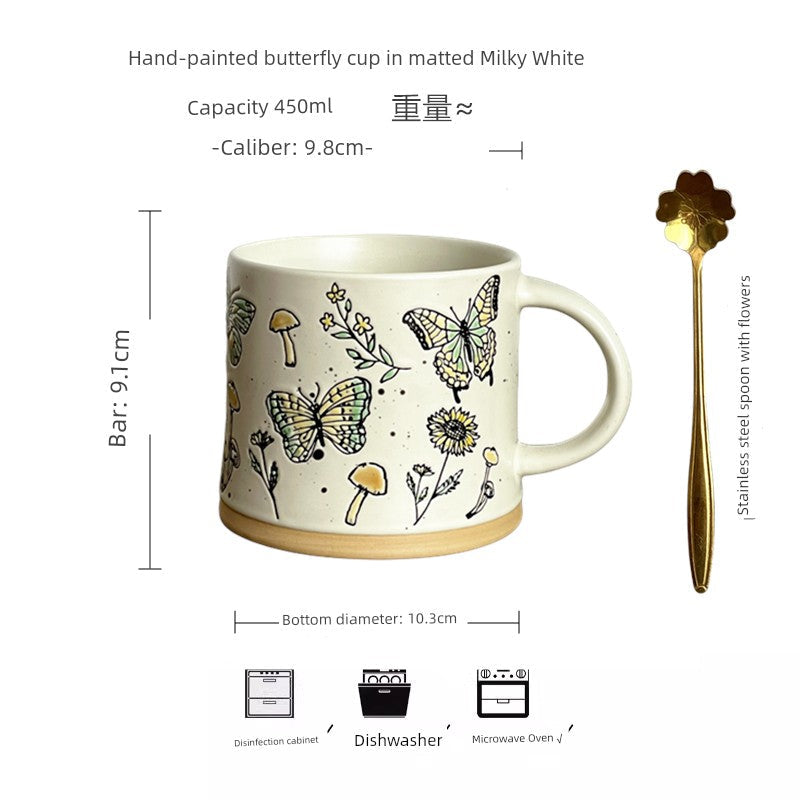 Vintage Floral Hand-Painted Ceramic Water Cup with Spoon Julia M Home & Kitchen