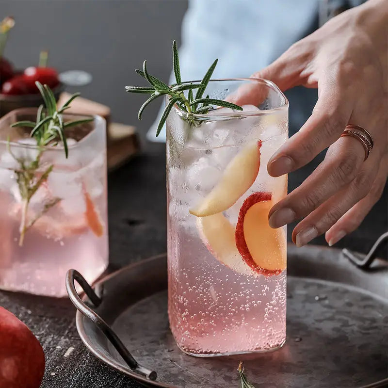 1PCS Creative Square Glass Transparent Cold Drink Large Capacity Iced Coffee Milk Tea Drinking Cup Red Wine Glass Coffee Cup Julia M Home & Kitchen