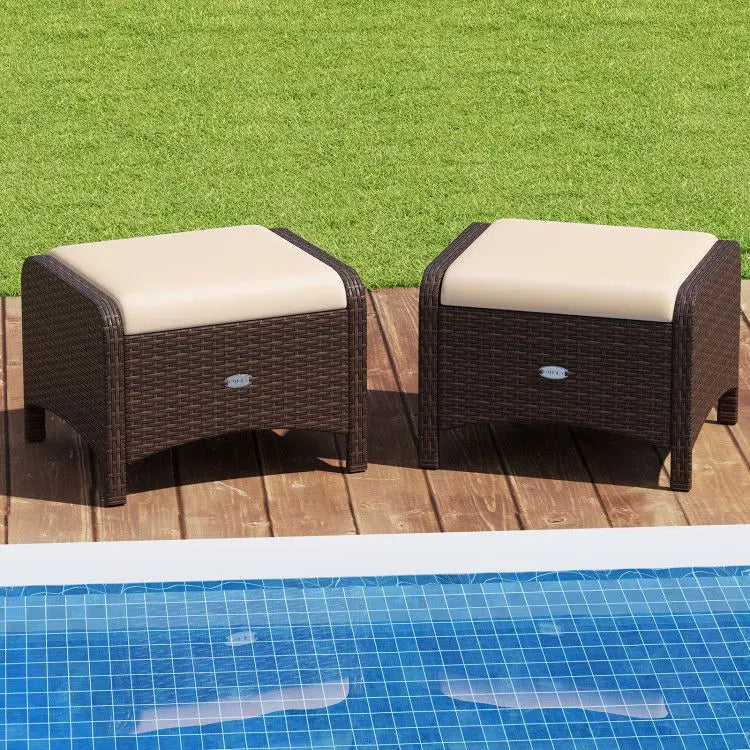 2 Pieces Outdoor Patio Furniture PE Wicker Ottomans with Removable Cushions Julia M LifeStyles
