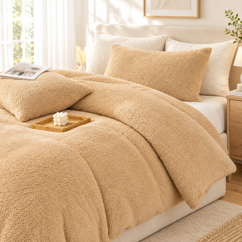Plush Fleece Duvet Cover Set with Sheet, 4-Piece