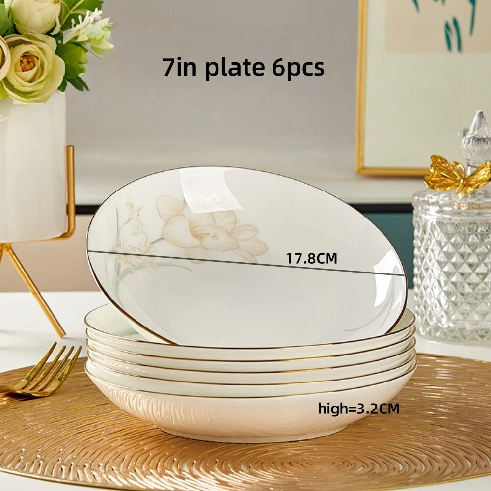 Bone Porcelain Tableware Sets Simple Flower Pattern Bowl And Plate Suitable For Family Gatherings And Party Kitchen Supplies - Julia M LifeStyles
