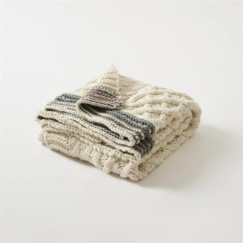 Nordic Luxury Cable Knit Handwoven Throw Blanket | Textured Bedspread & Nap Blanket | Multi-Use Decorative Sofa Cover