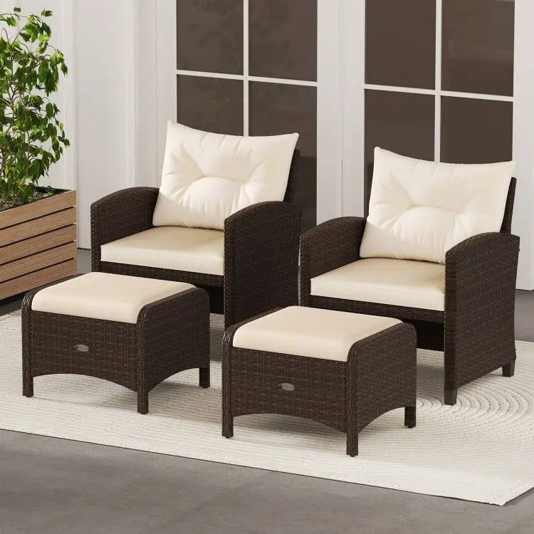 2 Pieces Outdoor Patio Furniture PE Wicker Ottomans with Removable Cushions Julia M LifeStyles