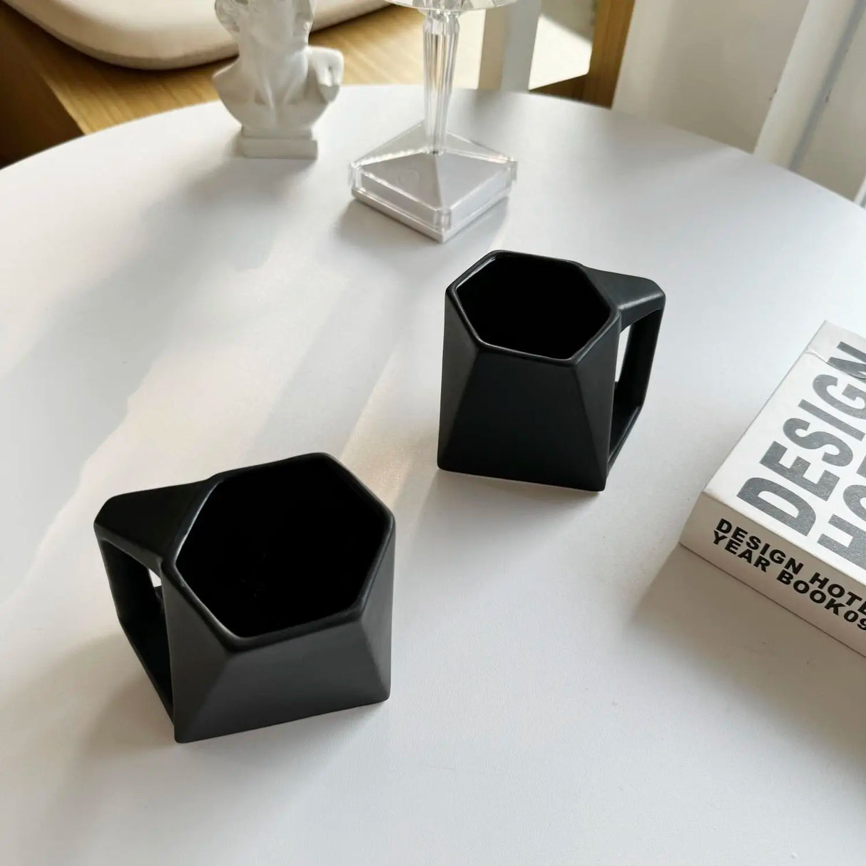 Modern Hexagonal Geometric Ceramic Coffee Mug - Matte Black Porcelain - Julia M LifeStyles