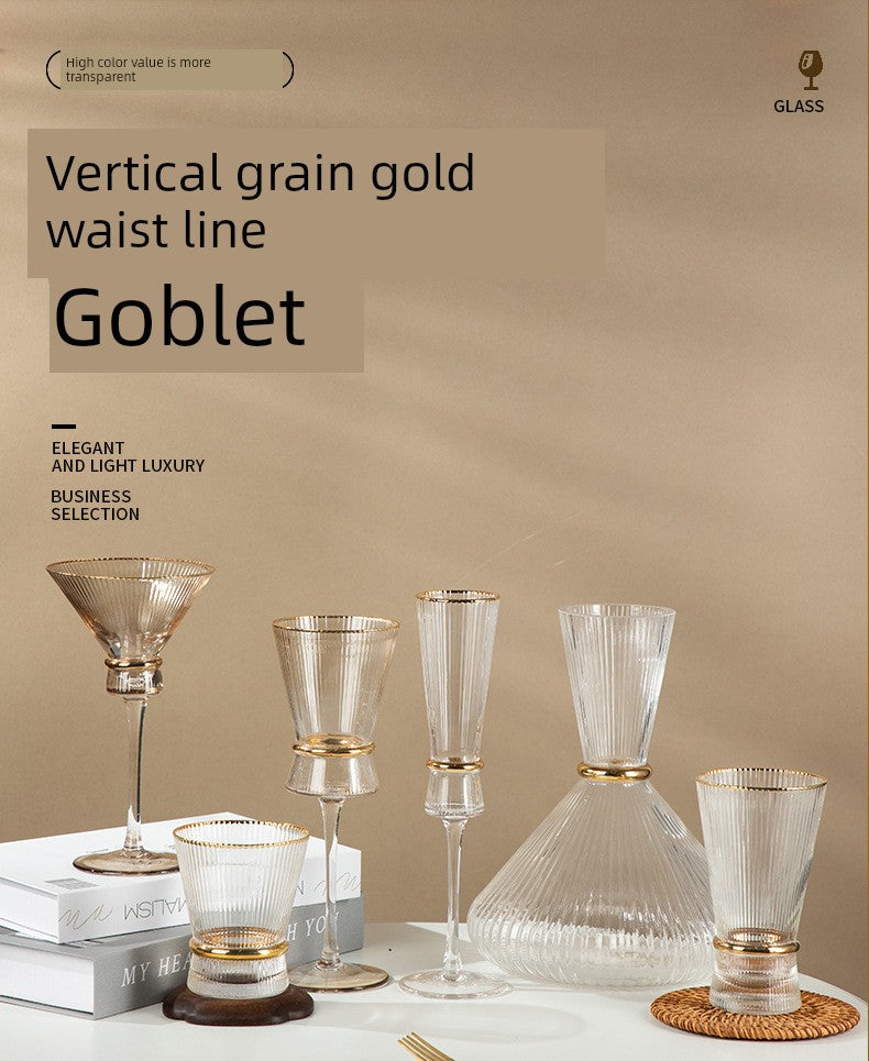 Champagne Glass Gold Trimming Waistline Goblet Champagne Glass Cocktail Glass Vertical Grain Water Cup Suit Electroplated Gold Creative Wine Ware Julia M Home & Kitchen