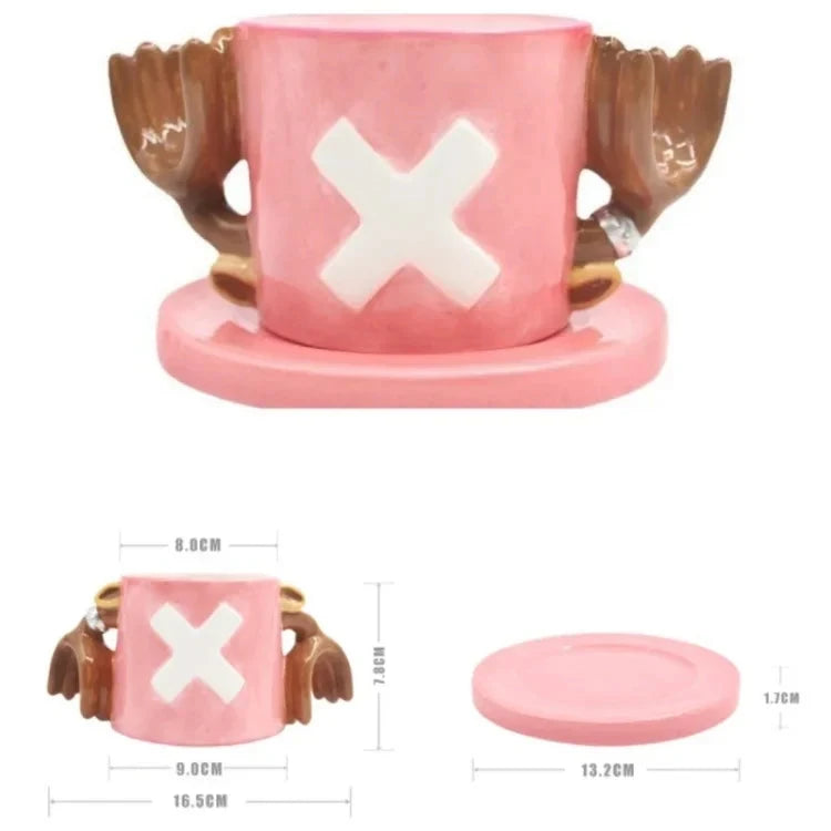 Anime Coffee Mug with Saucer Creative Luffy Ace Sabo Three Brothers Hat Shaped Ceramic Coffee Cup Child's Birthday Gift Cup Julia M LifeStyles