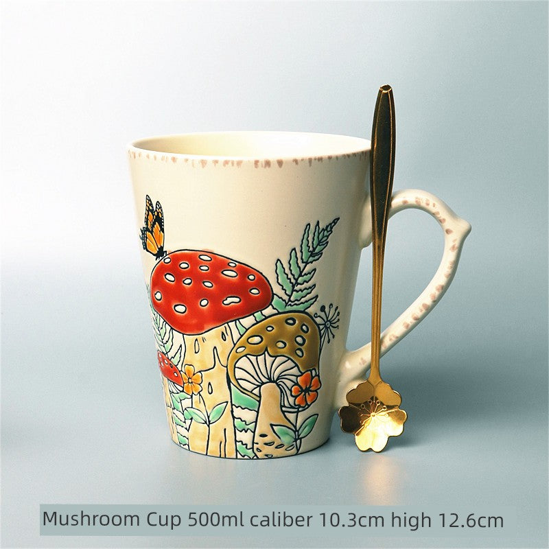 Vintage Floral Hand-Painted Ceramic Water Cup with Spoon Julia M Home & Kitchen