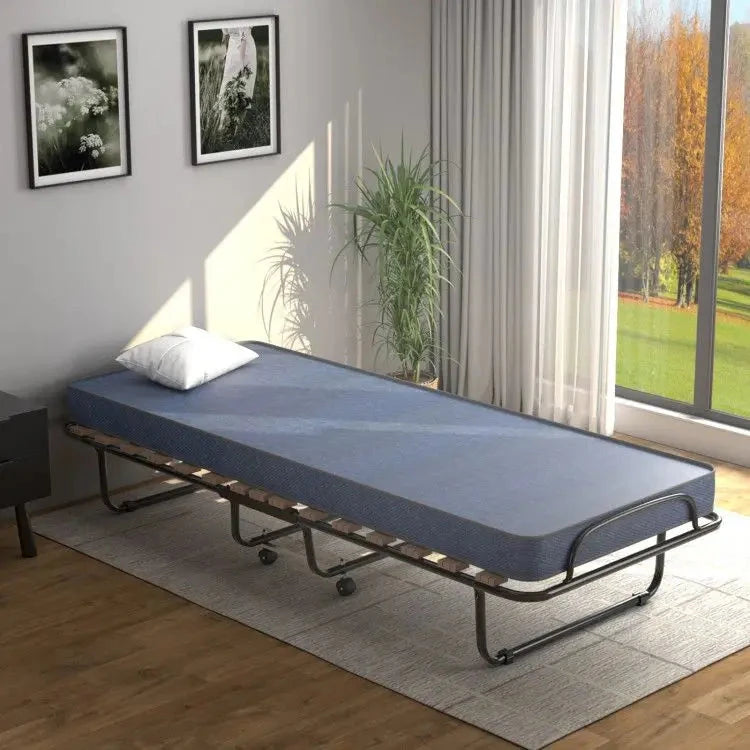 Italian Portable Folding Bed with Memory Foam Mattress & Metal Frame Julia M LifeStyles