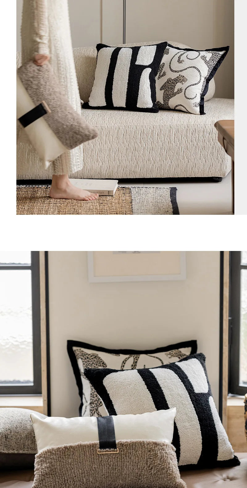 Modern simple black and white pillow cover living room sofa high-end backrest model room leopard jacquard cushion cover Julia M LifeStyles