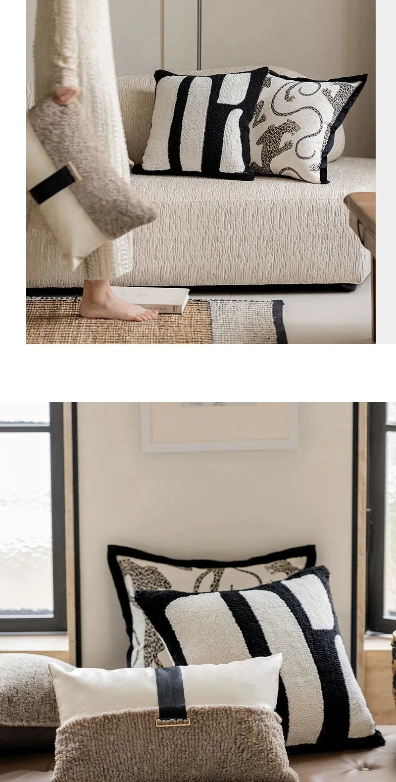 Modern simple black and white pillow cover living room sofa high-end backrest model room leopard jacquard cushion cover Julia M LifeStyles