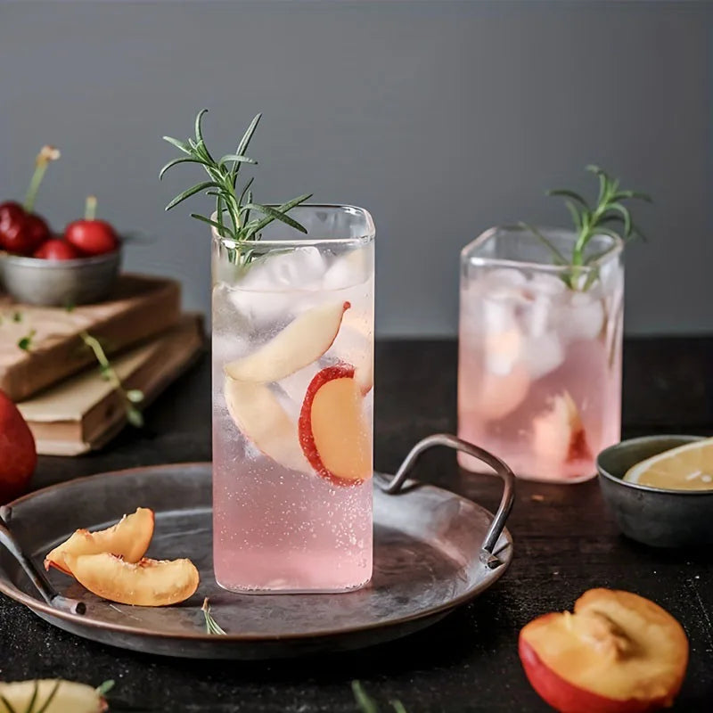 1PCS Creative Square Glass Transparent Cold Drink Large Capacity Iced Coffee Milk Tea Drinking Cup Red Wine Glass Coffee Cup Julia M Home & Kitchen